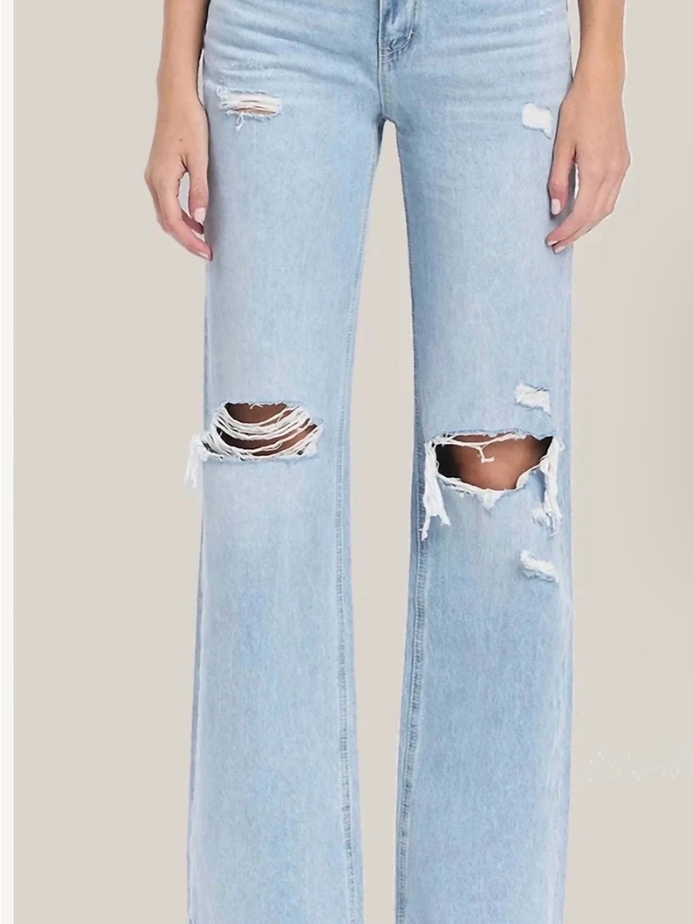 Distressed High-Rise Wide-Leg Jeans - Light Blue